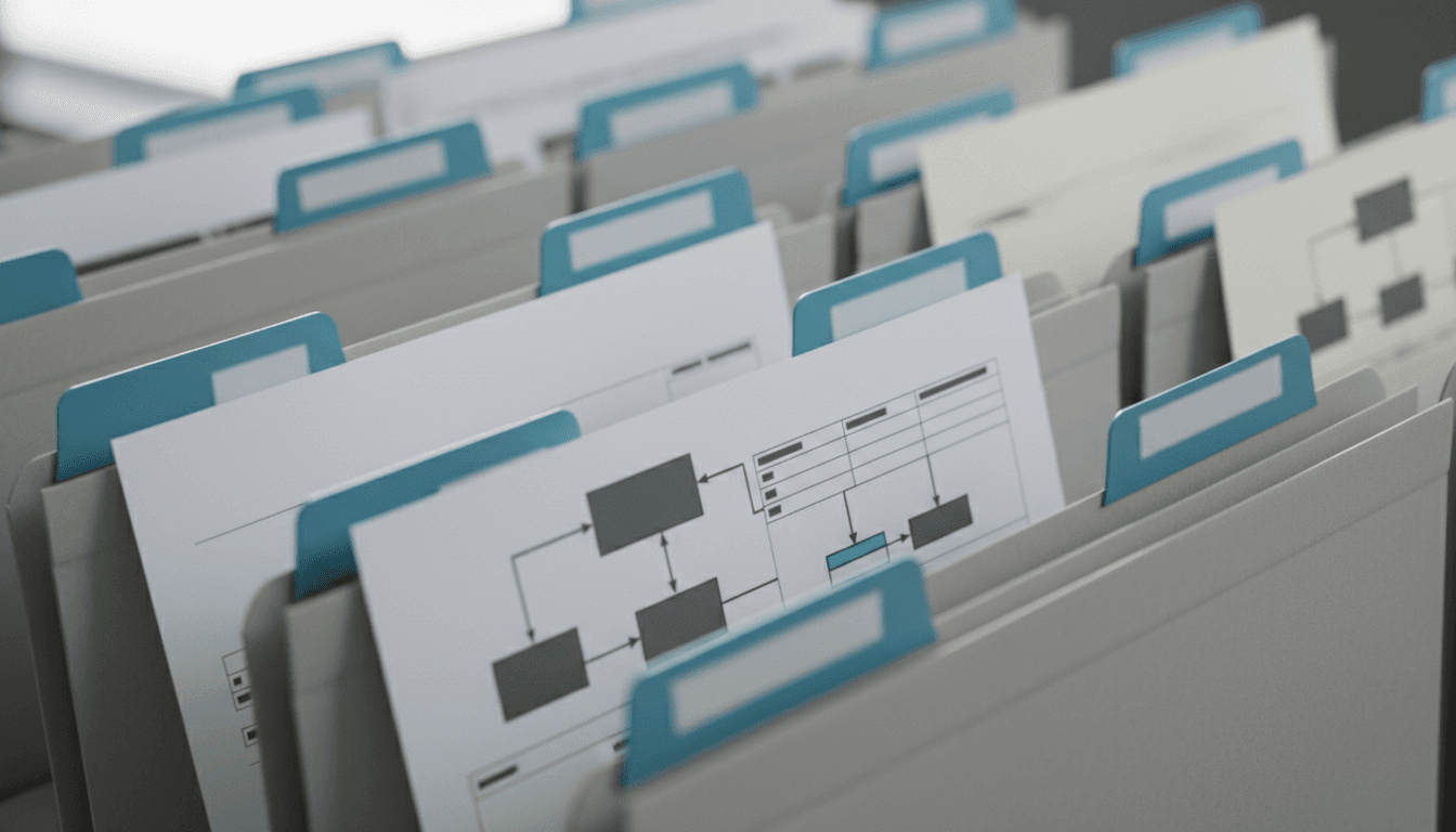Organized business documentation and management systems representing streamlined operations
